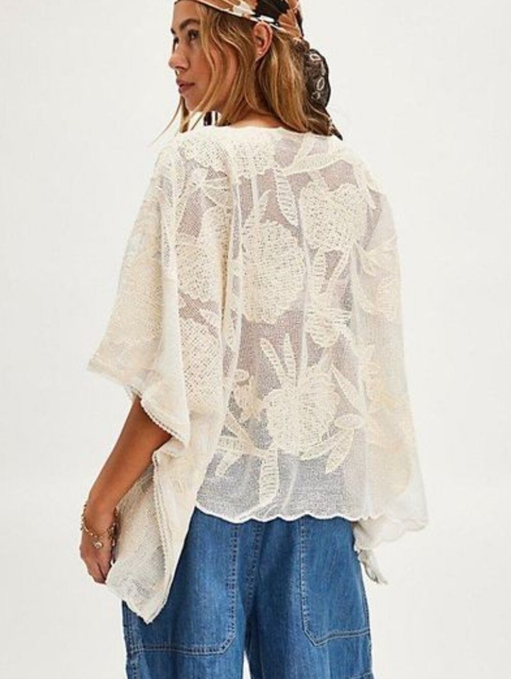 Free People Willow Tie-front Sheer Cape Top in White One Size - Picture 4 of 15
